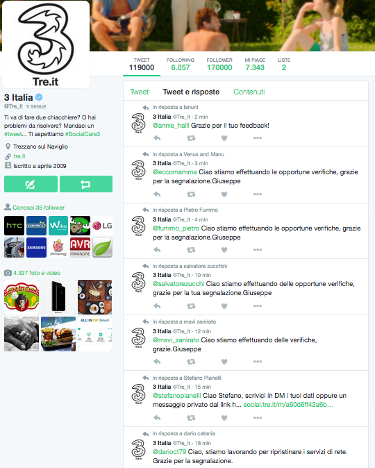 Segnalazioni Twitter a 3 Italia