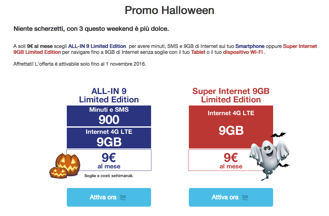 Le due offerte halloween di 3 Italia
