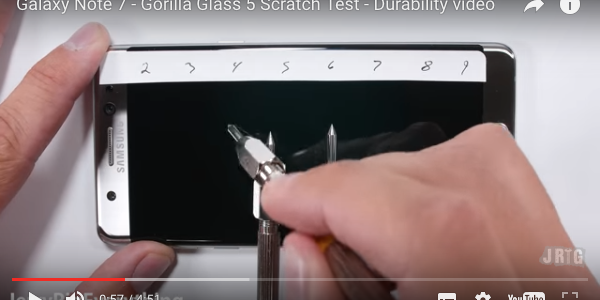 Galaxy Note7 display test graffi su Gorilla Glass 5