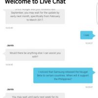 Conversazione tra utente e Samsung Filippine