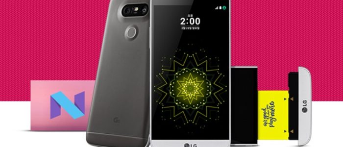LG G5 e il logo di Android Nougat 7.0