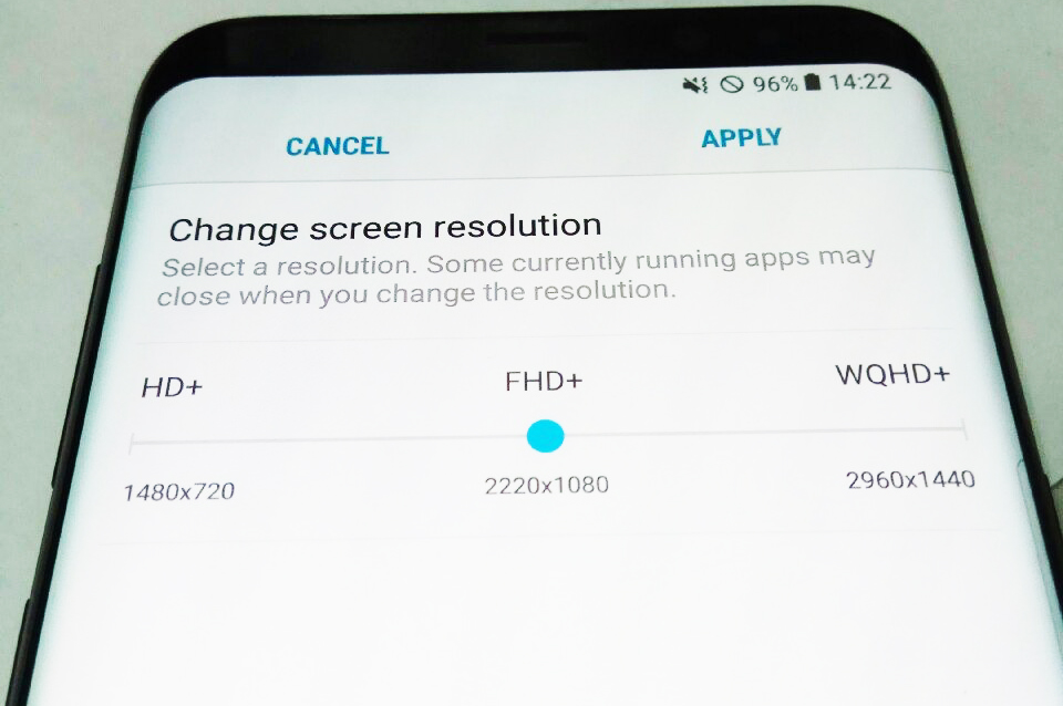 Galaxy S8 opzione per diminuire risoluzione