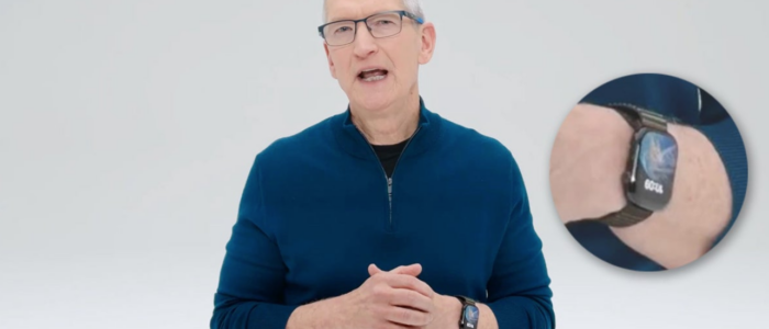 Tim Cook con il suo Apple Watch che segna le 10.09