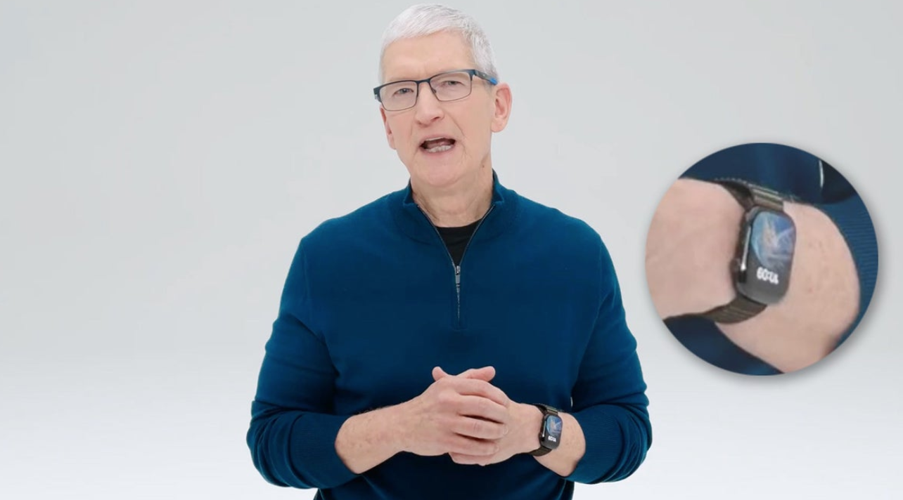 Tim Cook con il suo Apple Watch che segna le 10.09